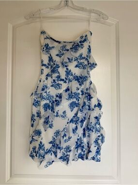 edge White Dress with Blue Floral Print